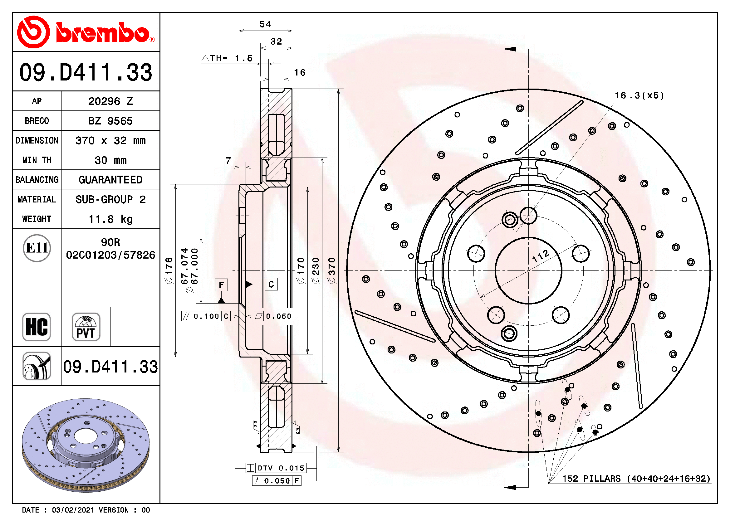 Stabdžių diskas BREMBO 09.D411.33