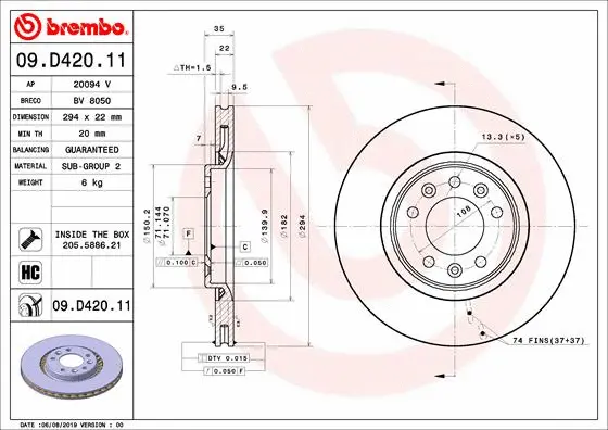 Stabdžių diskas BREMBO 09.D420.11