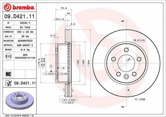 Stabdžių diskas BREMBO 09.D421.11