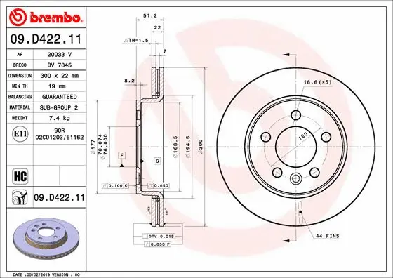 Stabdžių diskas BREMBO 09.D422.11