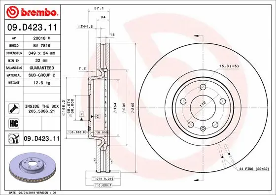 Stabdžių diskas BREMBO 09.D423.11