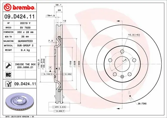 Stabdžių diskas BREMBO 09.D424.11