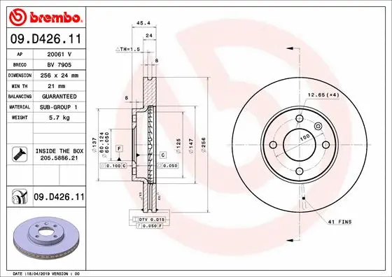 Stabdžių diskas BREMBO 09.D426.11