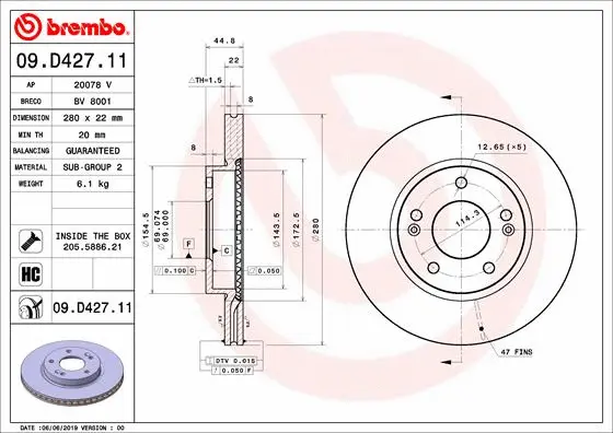 Stabdžių diskas BREMBO 09.D427.11