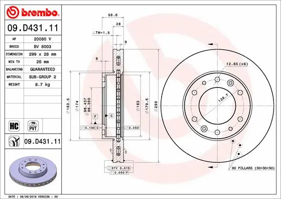 Stabdžių diskas BREMBO 09.D431.11