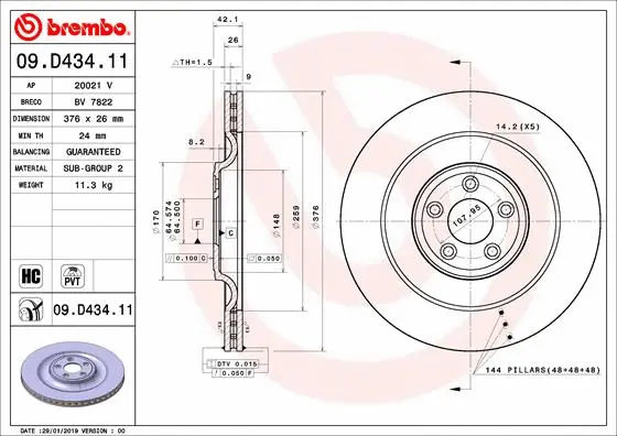 Stabdžių diskas BREMBO 09.D434.11
