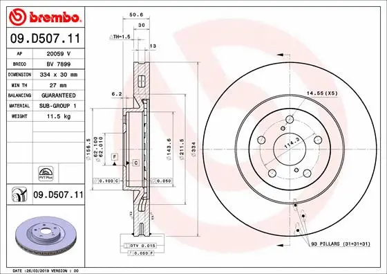 Stabdžių diskas BREMBO 09.D507.11