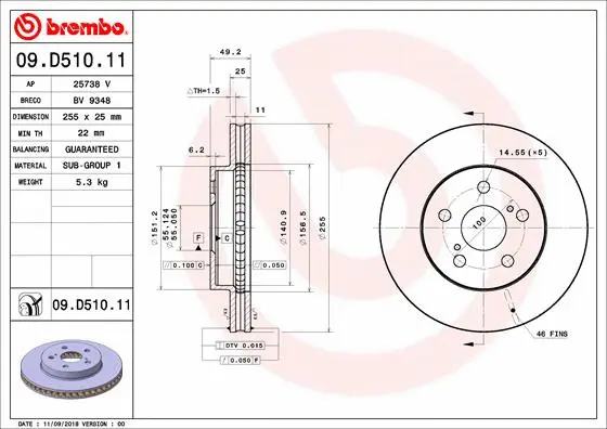 Stabdžių diskas BREMBO 09.D510.11