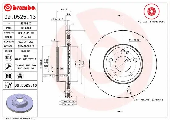 Stabdžių diskas BREMBO 09.D525.13