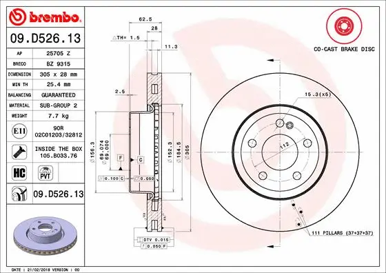 Stabdžių diskas BREMBO 09.D526.13