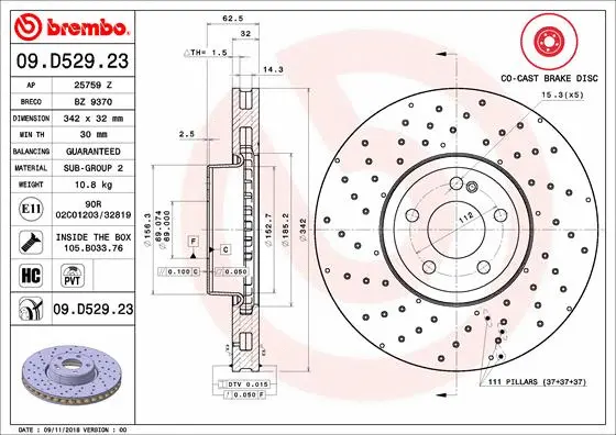 Stabdžių diskas BREMBO 09.D529.23