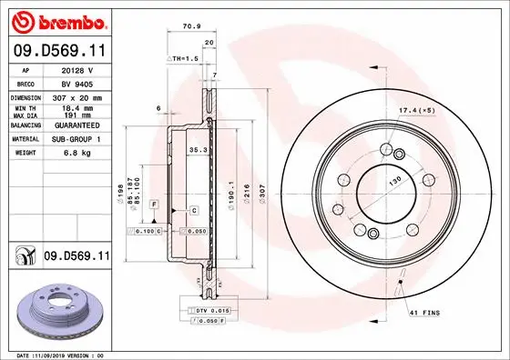 Stabdžių diskas BREMBO 09.D569.11
