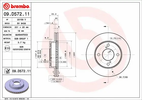 Stabdžių diskas BREMBO 09.D572.11