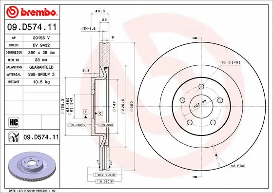 Stabdžių diskas BREMBO 09.D574.11