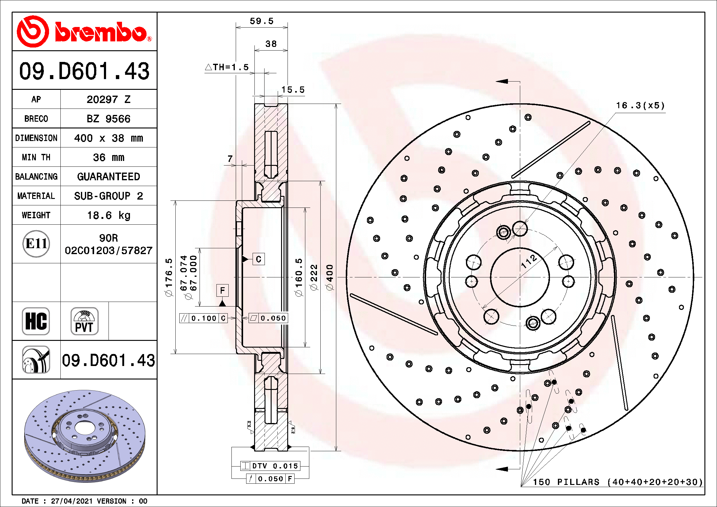 Stabdžių diskas BREMBO 09.D601.43