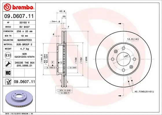 Stabdžių diskas BREMBO 09.D607.11