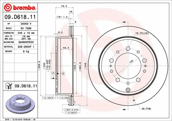 Stabdžių diskas BREMBO 09.D618.11