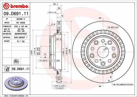 Stabdžių diskas BREMBO 09.D691.11