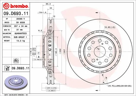 Stabdžių diskas BREMBO 09.D693.11