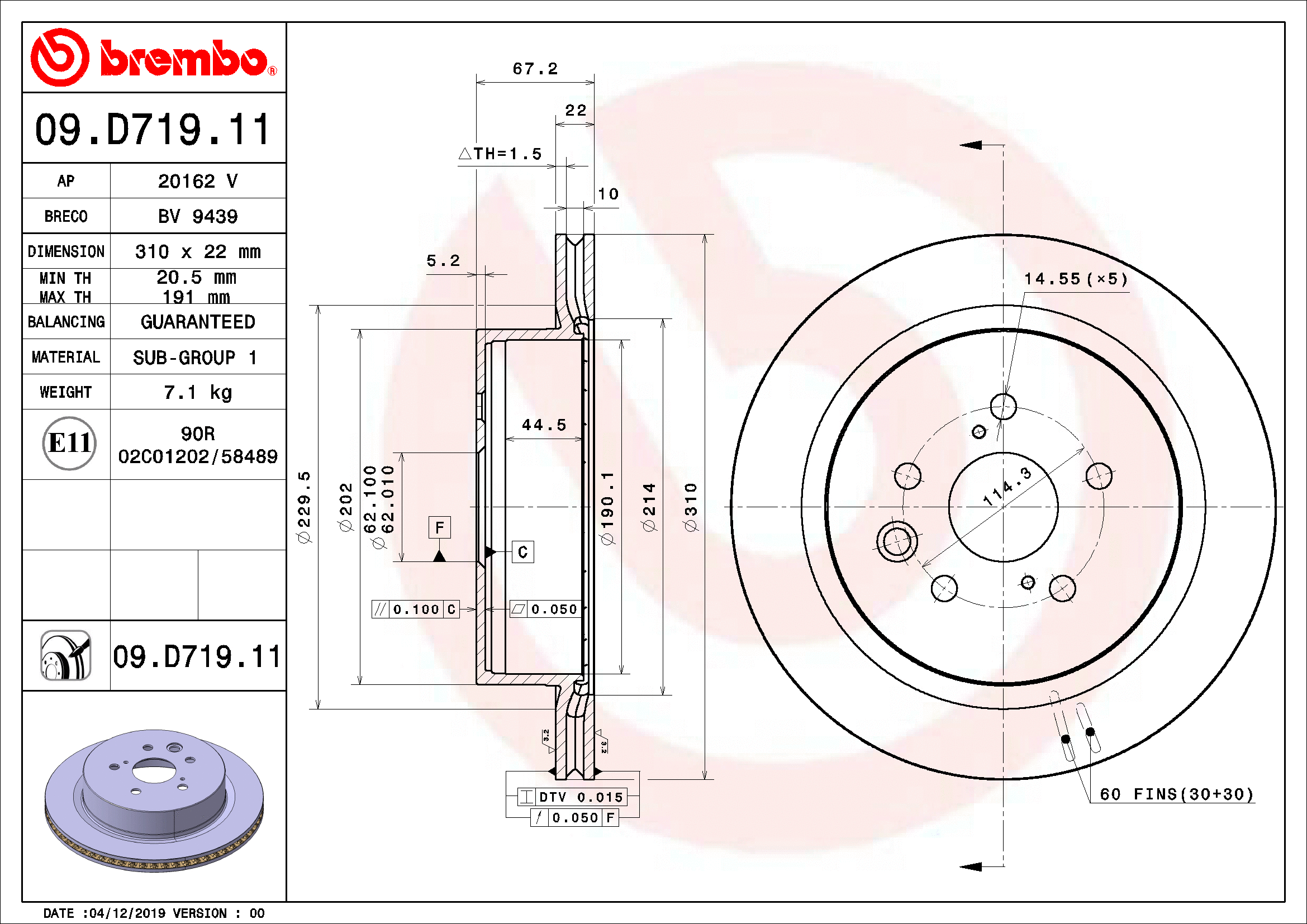 Stabdžių diskas BREMBO 09.D719.11