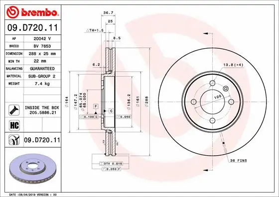 Stabdžių diskas BREMBO 09.D720.11