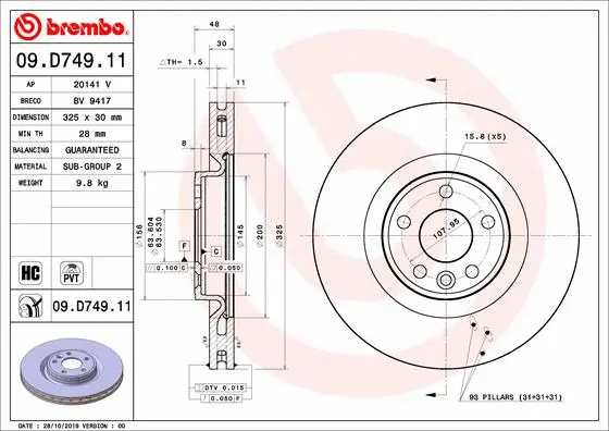 Stabdžių diskas BREMBO 09.D749.11