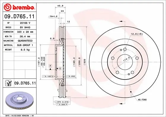 Stabdžių diskas BREMBO 09.D765.11
