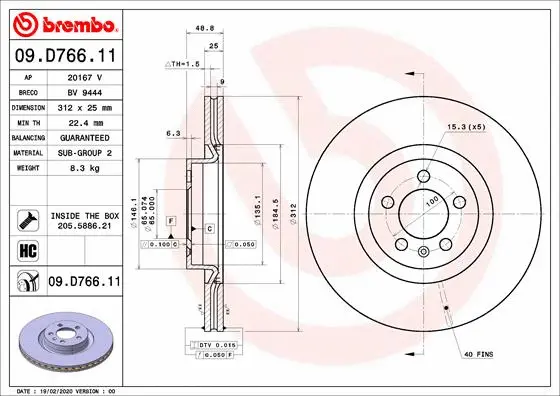 Stabdžių diskas BREMBO 09.D766.11