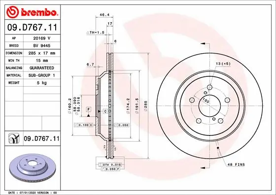 Stabdžių diskas BREMBO 09.D767.11