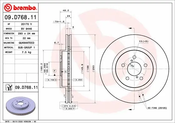 Stabdžių diskas BREMBO 09.D768.11