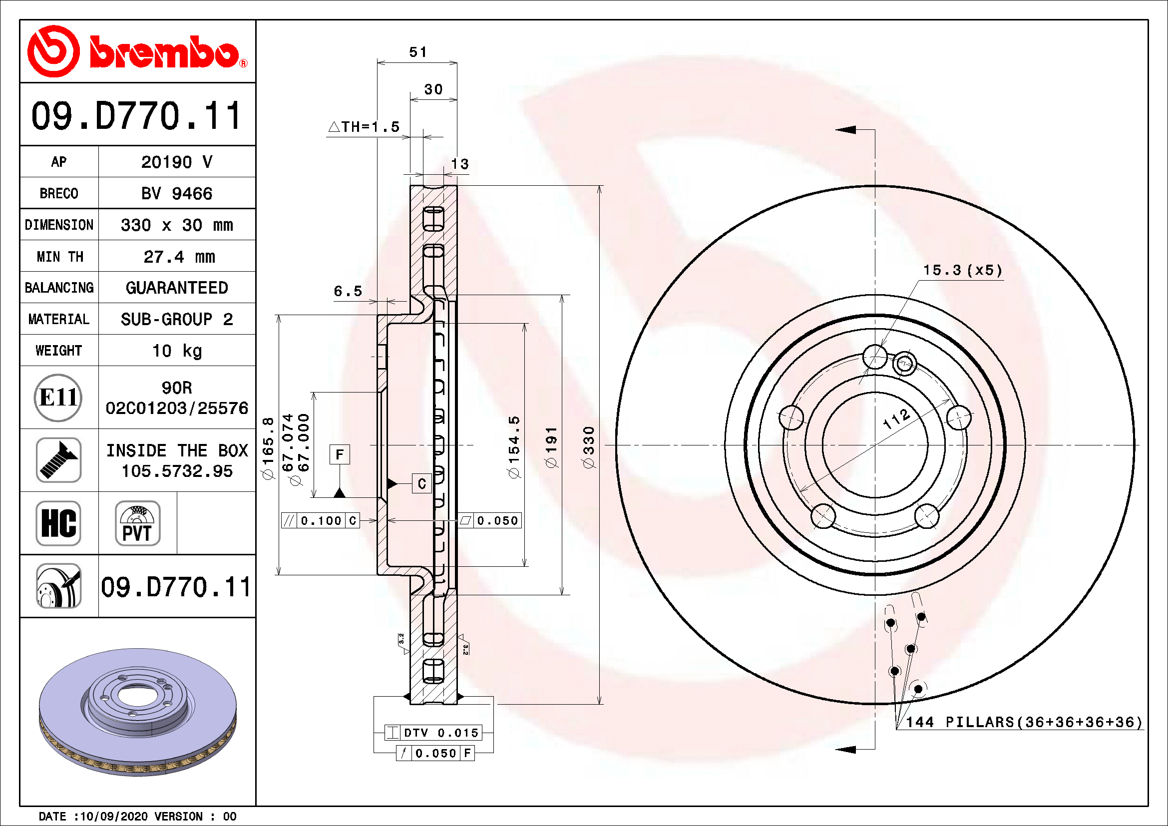 Stabdžių diskas BREMBO 09.D770.11