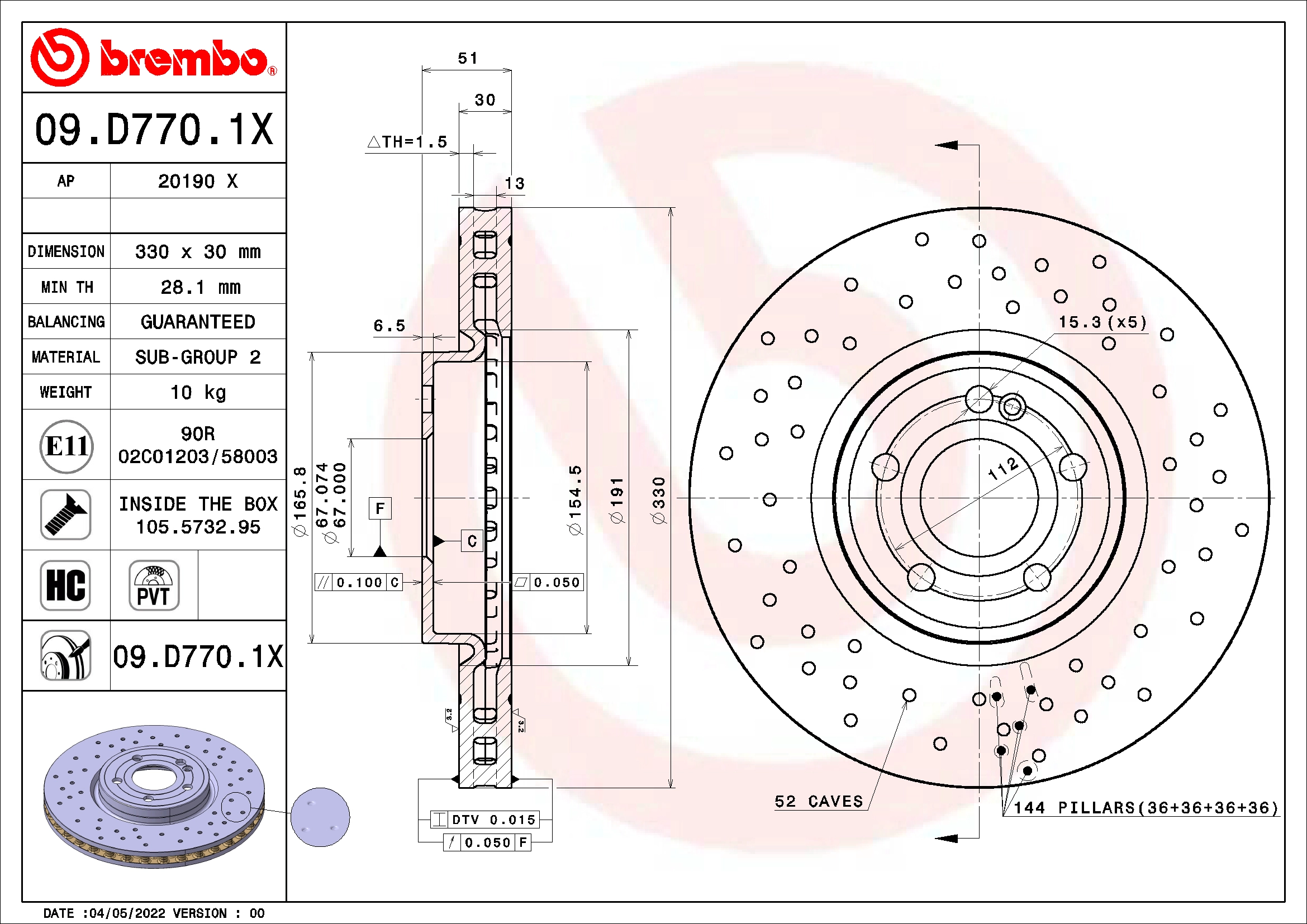 Stabdžių diskas BREMBO 09.D770.1X