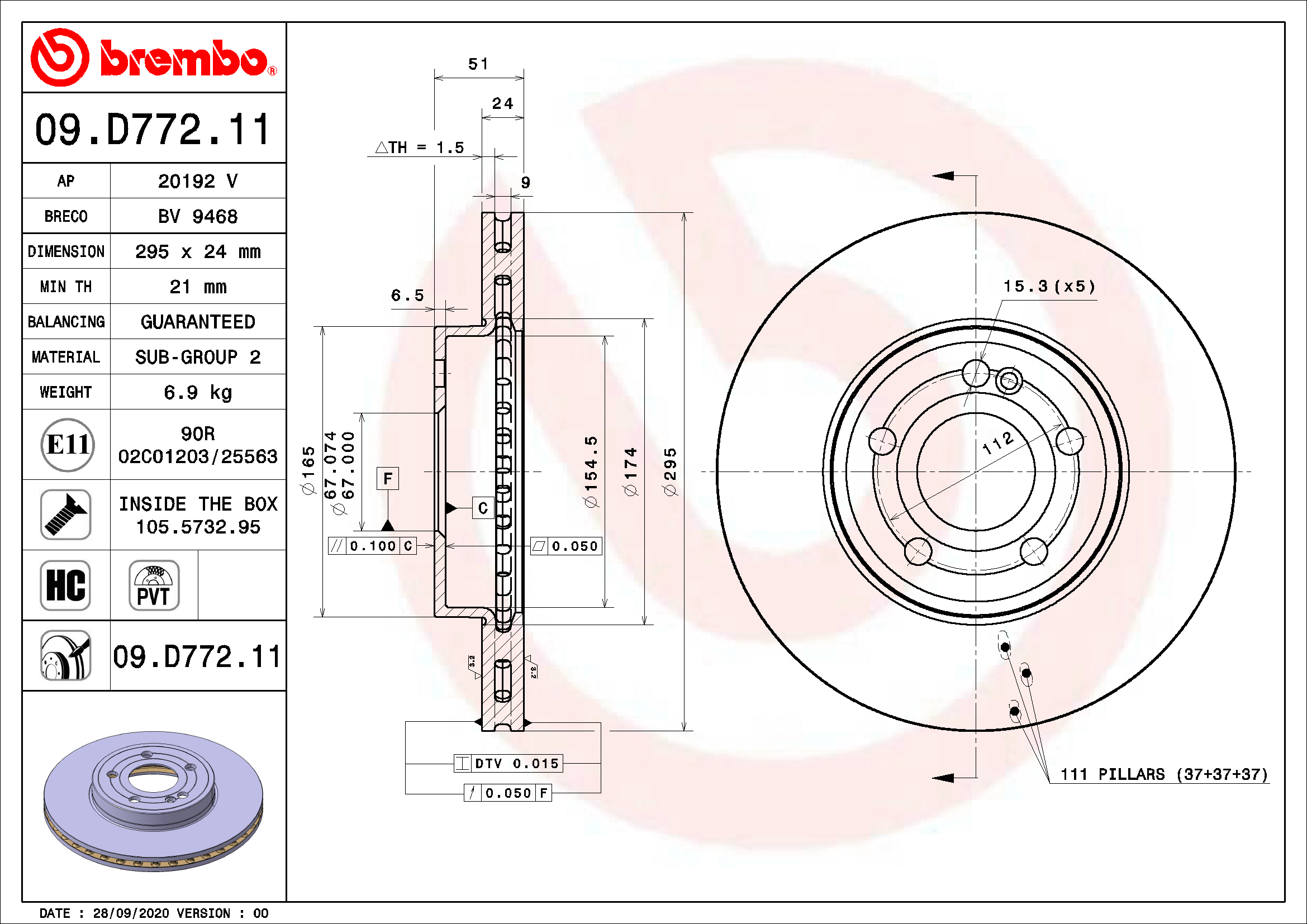 Stabdžių diskas BREMBO 09.D772.11