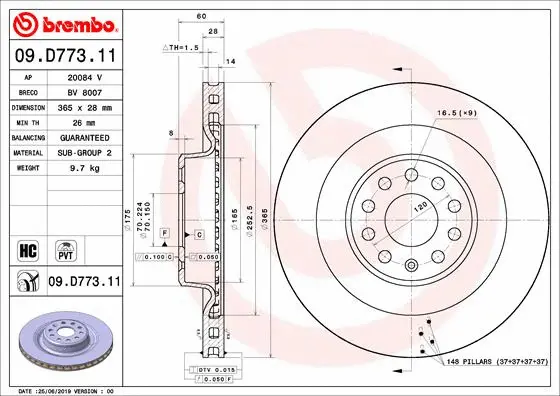 Stabdžių diskas BREMBO 09.D773.11