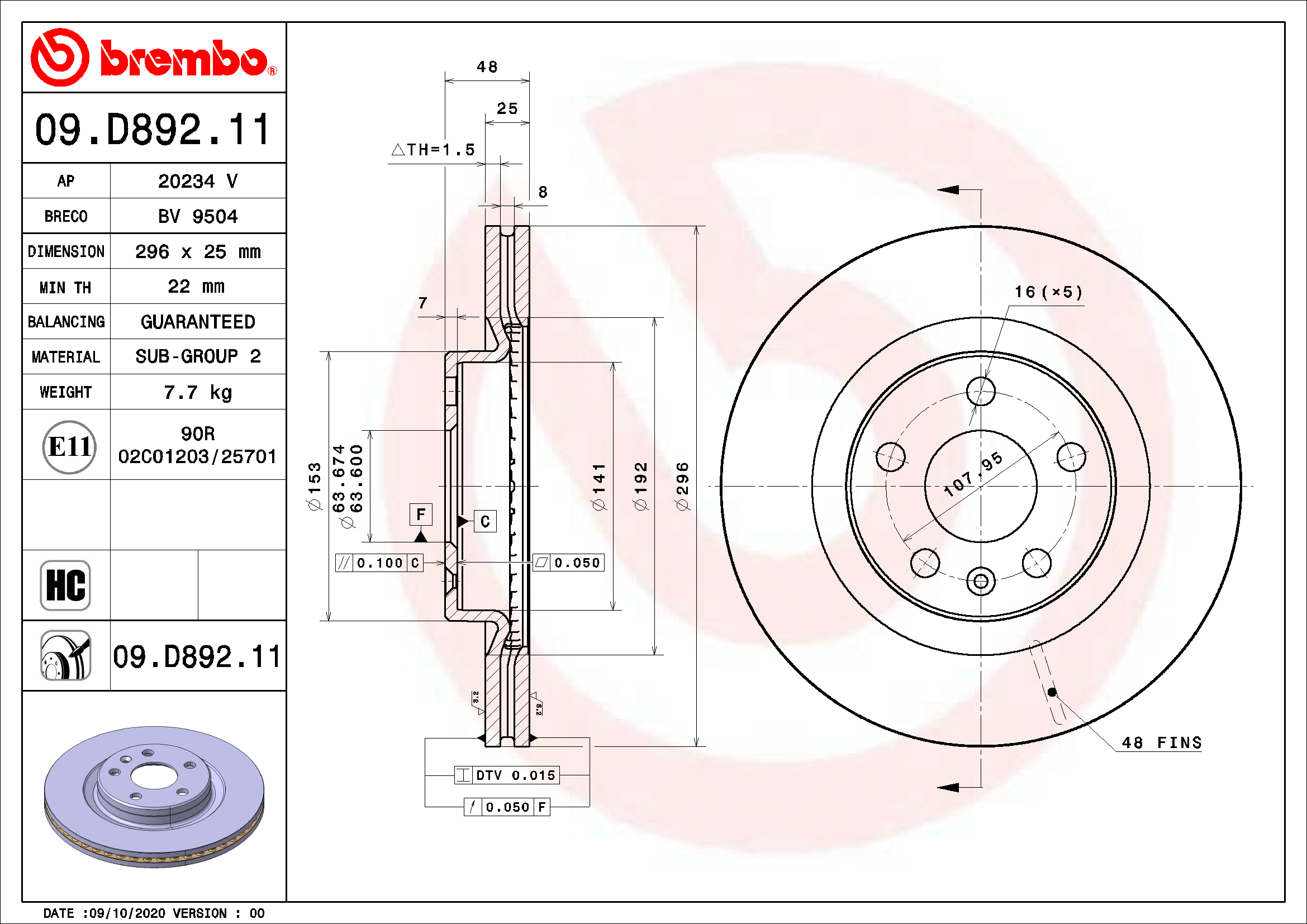 Stabdžių diskas BREMBO 09.D892.11