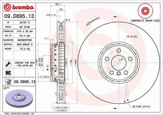 Stabdžių diskas BREMBO 09.D895.13