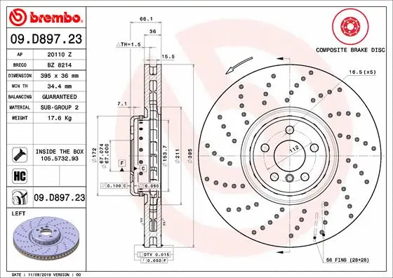 Stabdžių diskas BREMBO 09.D897.23