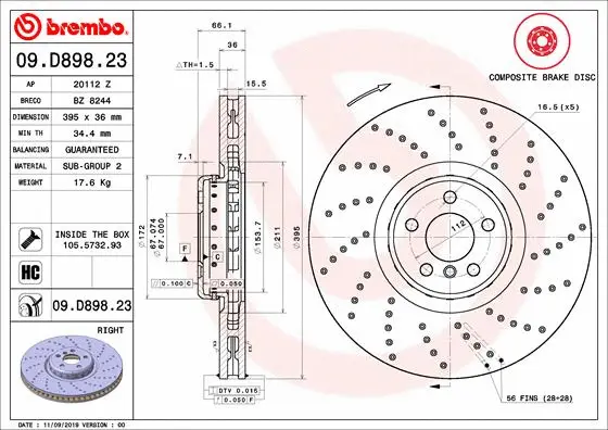 Stabdžių diskas BREMBO 09.D898.23