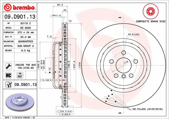 Stabdžių diskas BREMBO 09.D901.13