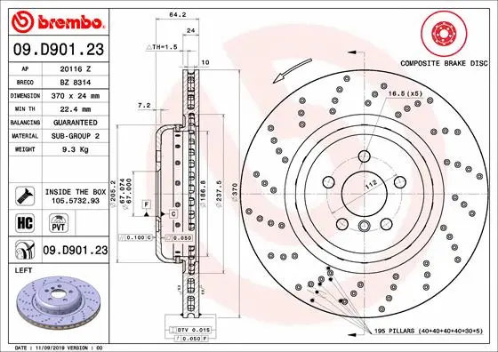 Stabdžių diskas BREMBO 09.D901.23
