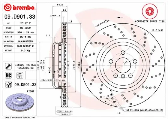 Stabdžių diskas BREMBO 09.D901.33