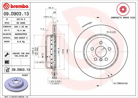 Stabdžių diskas BREMBO 09.D903.13
