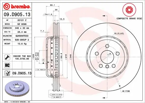 Stabdžių diskas BREMBO 09.D905.13