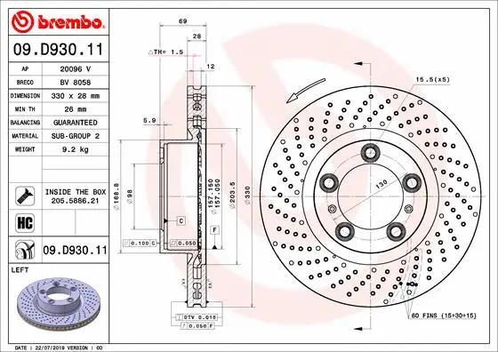 Stabdžių diskas BREMBO 09.D930.11