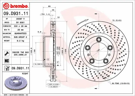 Stabdžių diskas BREMBO 09.D931.11