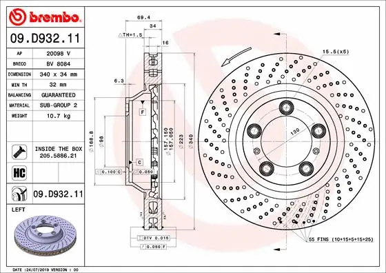 Stabdžių diskas BREMBO 09.D932.11