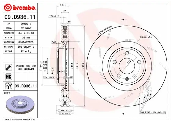 Stabdžių diskas BREMBO 09.D936.11