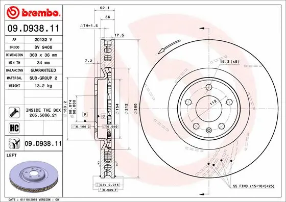 Stabdžių diskas BREMBO 09.D938.11