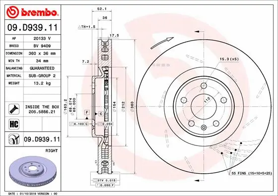 Stabdžių diskas BREMBO 09.D939.11