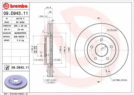 Stabdžių diskas BREMBO 09.D943.11